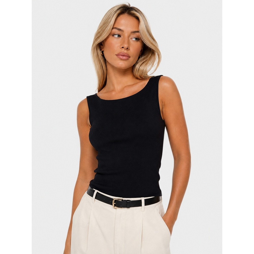 Brooks Brothers 346 Black 100% Silk Ribbed Knit Tank Top Size M
